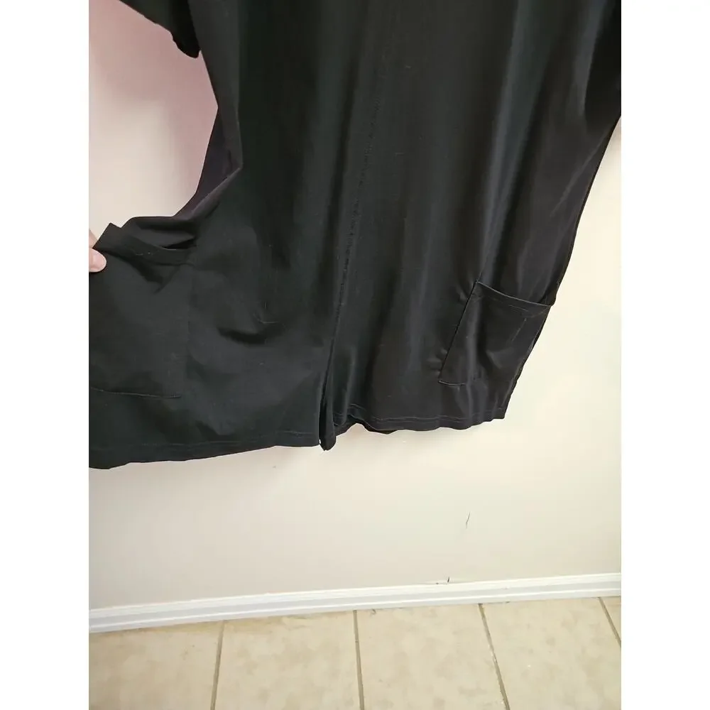 Ugerloo Black Short Sleeve Oversize Casual Cotton Romper with Pockets SZ L
